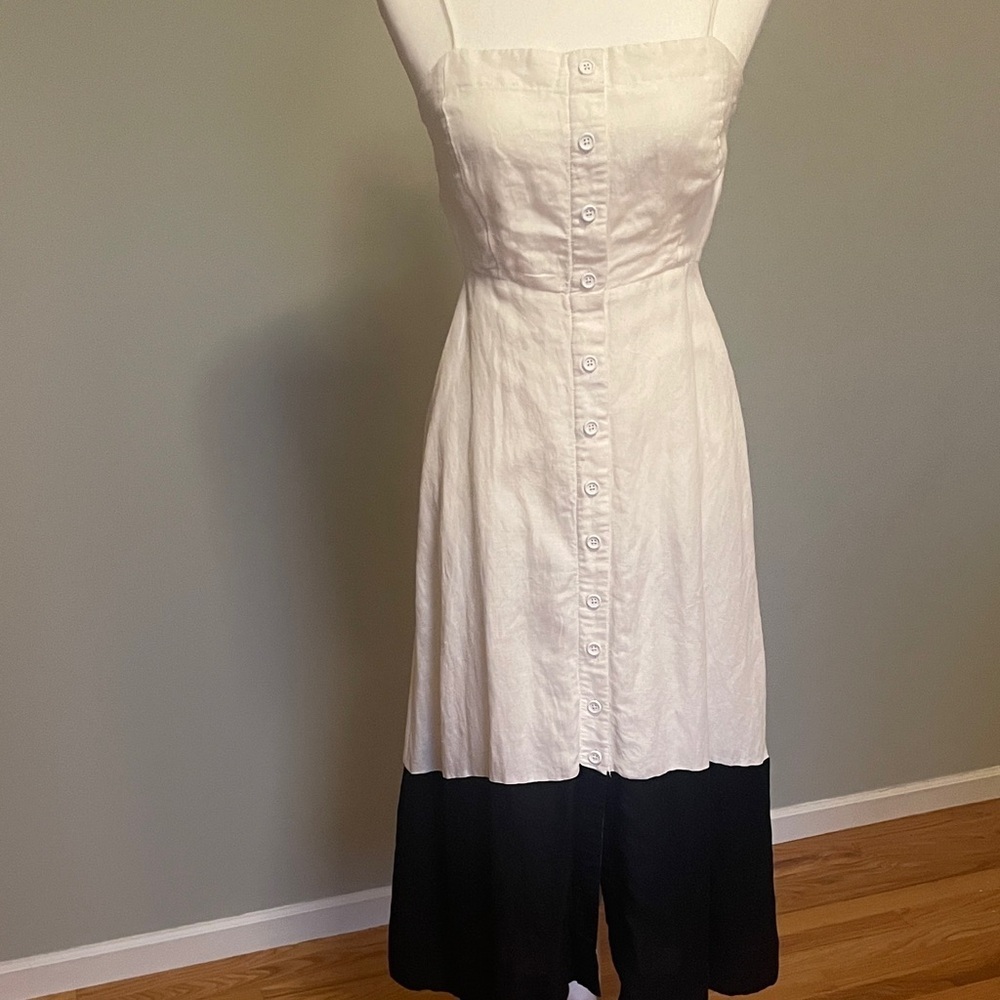 Anthropologie off white and navy Midi  linen Dress- - Picture 9 of 10